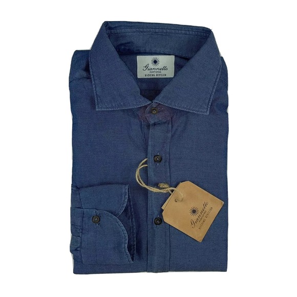 Giannetto Blue Patterned Washing Division Mens Button Front Size 16.5/42 NWT